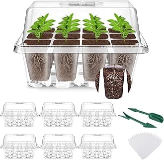 Seed Trays, 6 Pack 72 Cells Propagator Growing Thicken Seedling Starter Growing Trays with Clear Lids/Adjustable Window for Greenhouse & Gardens, Transparent