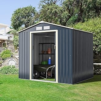 Goplus Outdoor Storage Shed, 7' X 6' Metal Garden Shed with 4 Vents & Double Sliding Door, Utility Tool Shed Storage House for Backyard, Patio, Lawn