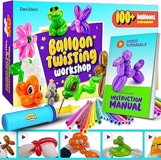 Dan&Darci Balloon Animal Twisting Kit with Pump for Kids - Boy & Girl Easter Gift - Birthday Gifts for Girls and Boys - Arts and Crafts for Ages 8-12 - 6 7 8 9 10 11 12 Year Old - Animals Balloons