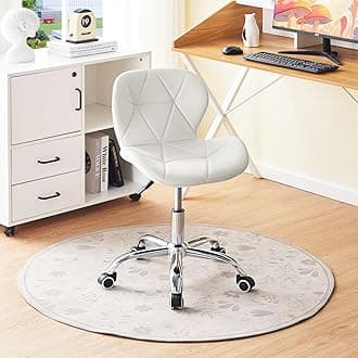 CLIPOP White Office Desk Chair Adjustable Height Computer Swivel Chair with Chrome Base and 360° Castors, PU Leather Computer Desk for Home Office Study Room