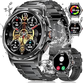 LIGE Military Smart Watch for Men(Answer/Make Call),1.43" HD AMOLED Rugged Smartwatch for iPhone Android Phone,Fitness Watch,Black Sport Watch with 120+ Sport Modes/5ATM Waterproof