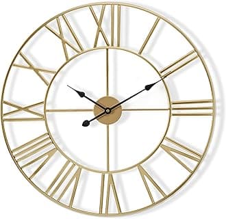 Sorbus Large Wall Clock for Living Room Decor – Easy to Hang 12-Inch Big Wall Clock – Metal Wall Art for Kitchen, Bedroom, Home, Office – Analog Decorative Wall Clock (Gold)