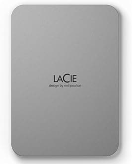 LaCie Mobile Drive 2TB External HDD - Moon Silver, USB-C 3.2, for PC and Mac, with 3 Year Data Recovery Services Plan (STLP2000400)