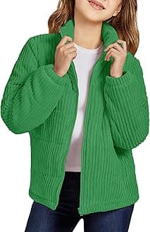 Floral Find Girls Long Sleeve Winter Jacket Coats Zip Up Stand Collar Corduroy Quilted Outerwear Jackets with Pocket