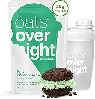 Oats Overnight Mint Chocolate Chip - Overnight Oats with 20g Protein, High Fiber Protein Shake - Gluten Free Oatmeal, Non GMO High Protein Oatmeal (2.7 oz per meal) (8 Pack + Shaker Bottle)