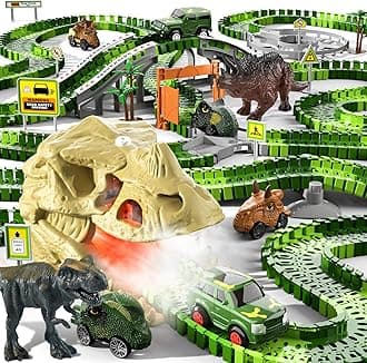 iHaHa 249 PCS Dinosaur Toys Race Car Track, Toys for Kids Toddler Boys Ages 2-4 3-5 4-6, Dinosaur Race Tracks Toys with Light, Sound & Spray, Birthday Dinosaur Toys Gifts for 2 3 4 5 Year Old Boys