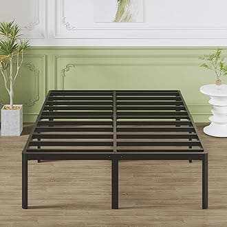 High Metal Bed 160 x 200 cm with Round Legs, 46 cm Height Bed Frame Double Bed with High Metal Slatted Frame, Black