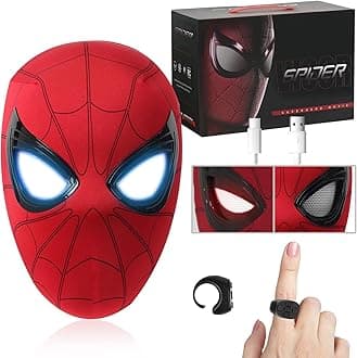 Superhero Spider Mask, Role Play Toys with LED Lights Movable Eyes - Remote Control, Christmas Birthday Gift