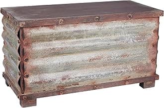 Household Essentials Vintage Metal Storage Trunk, Rustic Silver, X-Large