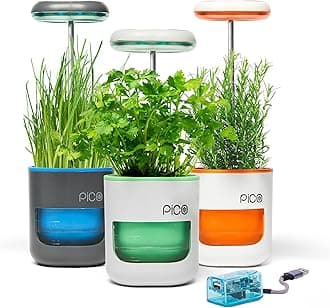 Pico Planter Indoor Garden with Plant Grow Light. This Herb Growing Kit is the Perfect Self Watering Planter. An Indoor Garden for Your Home and Office. Grow with Soil or Soil-Less Hydroponics.