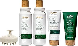 Raw Sugar Dry Scalp Treatment & Hair Care Bundle (5 Products) Intensive Ritual At Home Spa Kit, Shampoo, Conditioner, Scalp Scrub, Hair Mask & Massager, Formulated without Sulfates & Parabens