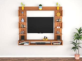 DAS Heller MINI Wall Mount Engineered Wood TV Entertainment Unit/Tv Rack Set to Box Stand with Wall Shelves for Living Room Classic Walnut Finish (Ideal for up to 32") Screen