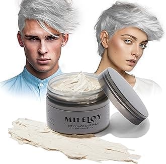Temporary Silver White Hair Color Wax 120g, Instant Hairstyle Cream Dye, Disposable Coloring Mud for Men Women Youth, Natural Washable Styling Pomades for Party Cosplay DIY Halloween