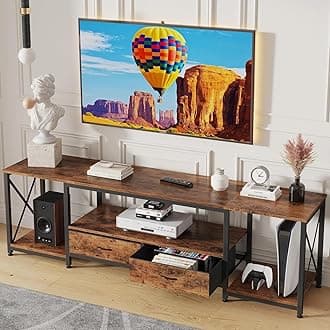 GYIIYUO TV Stand with Fabric Drawer for 50 55 Inches TV - Entertainment Center and Industrial TV Console Table with Open Storage Shelves for Living Room, Bedroom - 47" Rustic Brown