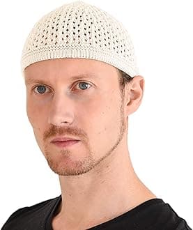 CHARM Knitted Cotton Skull Hat Kufi Islam Prayer Hat Crochet Mesh Skull Hat Beanie Men's Headgear for Any Season
