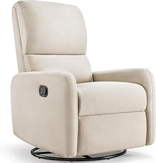 Jocisland Swivel Glider Rocking Recliner, Nursery Chair for Adults with 2 Massage Points, Rocker Reclining Single Sofa Armchair for Living Room Bedroom Nursing, Beige Linen