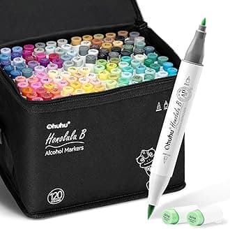 Alcohol Markers Brush Tip - 120-color AP Certificated Double Tipped Art Marker Set for Artist Adults Cozy Coloring Drawing Illustration - Brush and Fine Dual Tips - Honolulu B - Refillable