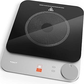 Induction Cookplate, Automatic Pot Detection 2100 W, 1-Button Control, 16mm Ultra-Thin Sous-Vide Crystal Surface, Anti-Scratch Grey