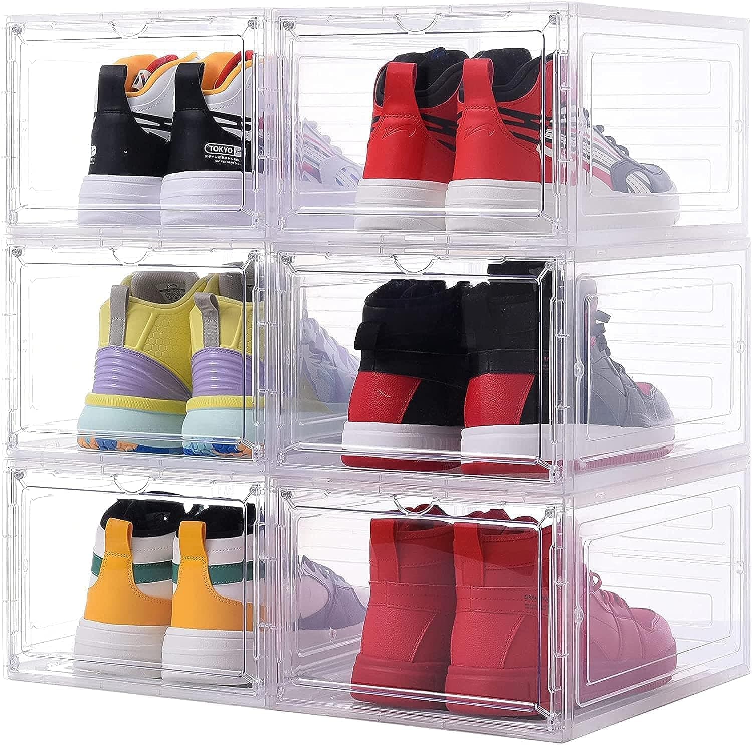 NA/Shoe Box, Shoe Storage Boxes Clear Plastic Stackable, Shoe Organizer Containers with Lids for Women/Men 34.5 x 27 x 19 cm(6 Pcs)