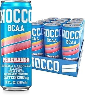 BCAA Energy Drink PEACHANGO - 12 Fl Oz (Pack of 12) - 200mg of Caffeine, Sugar Free Energy Drinks - Carbonated & Low Calorie, BCAAs, Vitamin B6, B12, & Biotin - Grab & Go Performance Drink