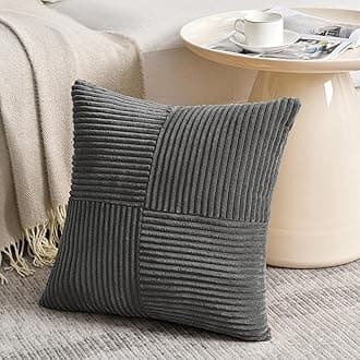 Fancy Homi Dark Gray Decorative Throw Pillow Covers 18x18 Inch for Living Room Couch Sofa, Rustic Farmhouse Boho Home Decor, Soft Corss Corduroy Patchwork Textured Square Cushion Case 45x45 cm