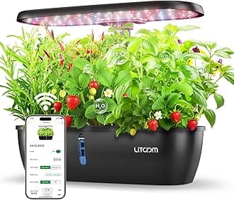 litokam Hydroponics Growing System Kit, 15-Pod Indoor Herb Garden Planter with 24W Grow Light & APP Control, Indoor Gardening System with 2 Grow Modes, Quiet Pump & 24H Timer