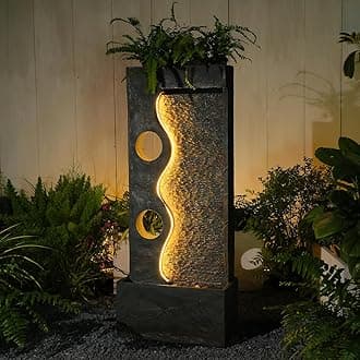 46.8" H Water Fountains Indoor Garden Waterfall Modern Fountain Outdoor with LED Lights Floor-Standing for Outside Garden, Patio, Backyard, Deck Decor, Pool, Porch, Landscaping, Balconies
