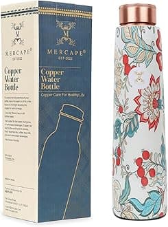 Handcrafted Copper Bottles for Water with Leak Proof Lid | 100% Pure Copper Bottle Healthy Living Wellness Fitness Yoga | BPA Free & Non Toxic | Flower Ayurvedic Copper Bottle 900 ml