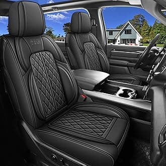 Car Seat Cover Custom Fit for Dodge Ram 1500 2500 3500 2002-2026 Faux Leather Seat Cover Set Compatible with Crew Quad Regular Cab Pickup Truck Cushions (Black, Front Seat)