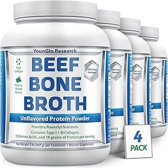 Bone Broth Beef Protein Powder - 2 lb, Unflavored, 4 Pack - High Collagen & Gelatin from Grass Fed Bovine - Nutritious Marrow Benefits for Soups, Paleo & Keto Friendly Diets - Bulk