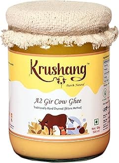 Krushang - A2 Gir Cow Bilona Ghee, Traditionally Hand Churned, Made in Earthen pots, A2 Certified, Non-GMO, Fresh Grass Fed 100% Desi Gir Cows, 500 ml