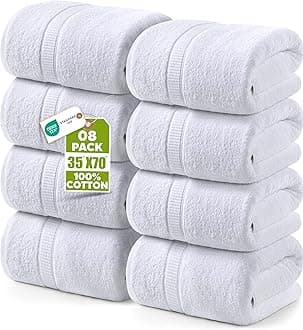 Luxurious Jumbo Bath Sheet 8 Piece - 600 GSM (35X70 Inches) 100% Ring Spun Cotton - Highly Absorbent and Quick Dry Extra Large Bath Towel - Super Soft Hotel Quality Towel (White)