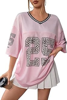 SOLY HUX Jersey Shirts for Women Y2k Graphic Number Oversized Tees V Neck Half Sleeve Cute Soccer Streetwear T Shirt Tops