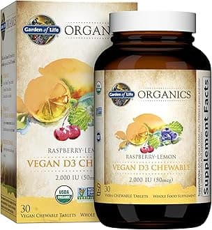 Vitamin D3 - mykind Vegan Organic D Vitamin Whole Food Supplement for Immune and Bone Health, 2000 IU, Raspberry Lemon, 30 Chewable Tablets