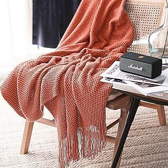 Knitted Throw Blanket with Tassels Bubble Textured Lightweight Throws for Couch Cover Home Decor (Coral, 50x60)