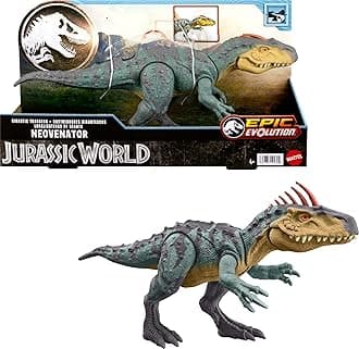 Jurassic World Mattel Gigantic Trackers Neovenator Dinosaur Action Figure, Large Species Toy, Attack Chomp, Evolving Head Crest, Digital Play