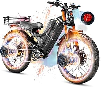 eAhora Romeo Pro 3 (2025 Launch) 5000W Electric Bike for Adults, 60V/80AH 200+Miles Long Range Ebike, 50Mph Dual Motors Ebike, 26 * 4.0" Fat Tire Electric Mountain Bike Black+Rack+Basket