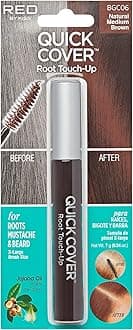 RED by KISS Quick Cover Root Touch Up Rescue (Natural Medium Brown) Mascara Natural Water-Resistant Temporary Gray Concealer Cover Up Brush for Hair Mustache & Beard, Formulated with Jojoba Oil