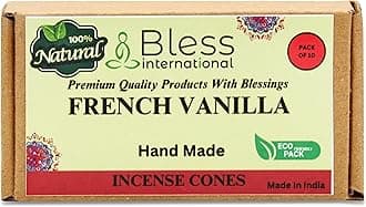 French-Vanilla 100%-Natural-Incense-Cones Handmade-Hand-Dipped Organic-Chemicals-Free for-Purification-Relaxation-Positivity-Yoga-Meditation The-Best-scents (10 Count)