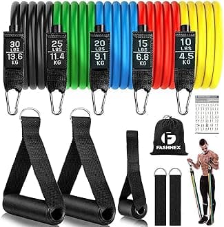 Resistance Bands Set for Exercise, Stretching and Workout Toning Tube Kit with Foam Handles, Door Anchor, Ankle Strap and Carry Bag for Men, Women