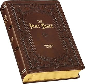 KJV Study Bible, Large Print King James Version Holy Bible, Thumb Tabs, Ribbons, Faux Leather Saddle Tan Framed Art Nouveau Debossed