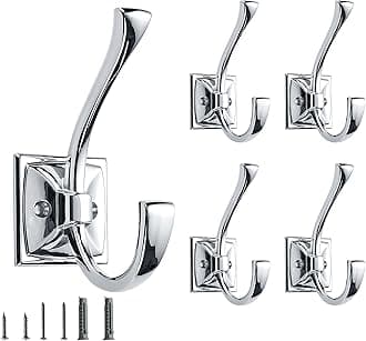 5 Pack Decorative Heavy Duty Towel Hooks for Hanging Robe Double Polished Chrome Coat Hooks Wall Mounted with Screws for Key, Towel, Bags, Cup, Hat