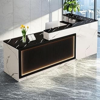 L Shaped Reception Desk, Solid Wood Front Desk with Counter & Lockable Drawers, Retail Checkout Customer Service Counter for Home Office Lobby Store,(A,70.9in-Left)