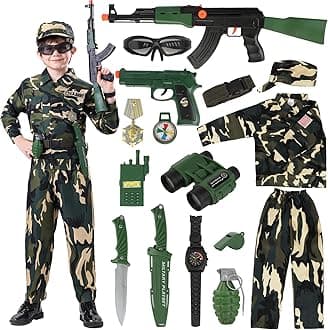 Army Costume for Boys, Halloween Costumes for Kids 3-12 with Accessories, Perfect for Halloween, Birthday Party, Career Day