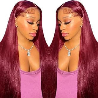 5x5 HD Transparent 99j Burgundy Red Straight Lace Closure Wigs Human Hair Pre Plucked Wine Glueless Wigs for Women 20 Inch