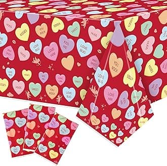 Valentine’s Day Table Cover - 3 Packs Valentine’s Day Themed Waterproof Disposable Plastic Tablecloth Rectangle Table Cloths School Holiday Party Favors Classroom Decoration Supplies Banner