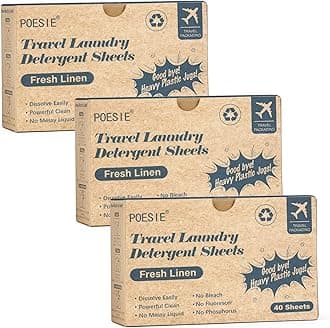 Poesie Travel Laundry Detergent Sheets 120 Sheets Liquidless Clothes Washing Strips Fresh Linen Scent (3 Pack 40 Sheets)