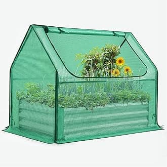 Quictent Raised Garden Bed with Cover Outdoor Galvanized Steel Planter Box Kit with Greenhouse Large Zipper Window Dual Use, 20pcs T-Type Tags & 1 Pair of Gloves Included 4x2.6x1 FT (Green)