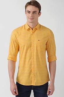 Peter England Men's Slim Fit Full Sleeve Checkered Casual Shirt | 100% Cotton | Premium Twill Weave
