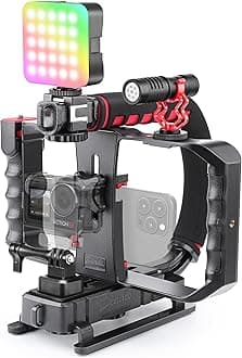 Zeadio All-in one Smartphone Camera Stabilizer Kit, Portable Handheld Video Rig with RGB Video Light and Microphone, Fits for All Camcorder, Camera, DSLR and All iPhone and Android Smartphones